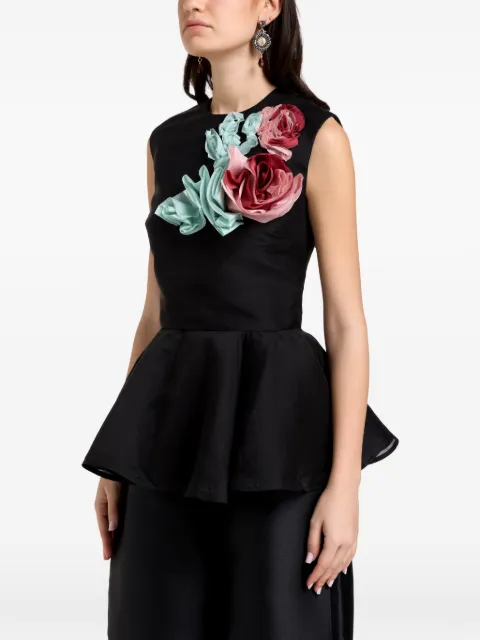 Marques'Almeida floral-appliqué peplum top Black RST26TP0702MKBKC