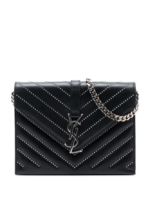 Saint Laurent Pre-Owned 2014 Studded Chevron Calfskin Monogram Envelope Chain Flap crossbody bag Black SY8JU8Y7PH6MHG9R
