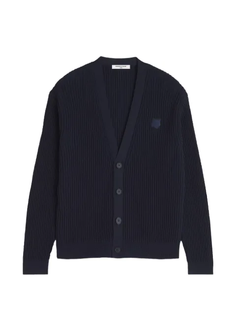 Maison Kitsuné textured logo-patch cardigan Blue QM00503KT1189
