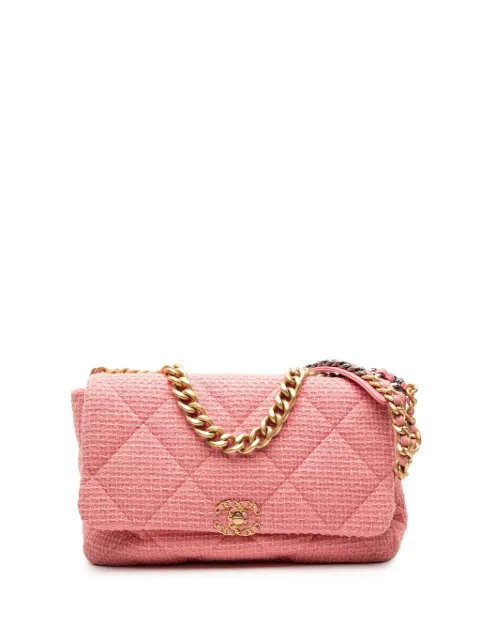 CHANEL Pre-Owned 2020 Maxi Tweed 19 Flap satchel Pink FQZJPPKIEMJFWR3D