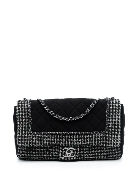 CHANEL Pre-Owned 2014-2015 Jumbo CC Quilted Jersey and Tweed Chain Flap shoulder bag Black 1Q6FZHK0WONYGGKG