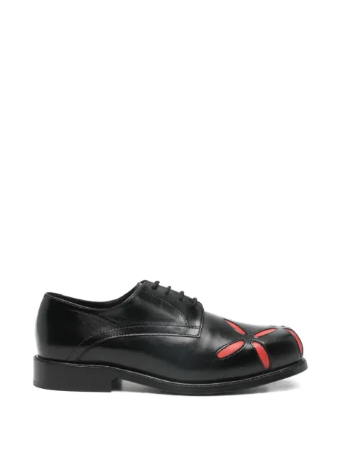 Stefan Cooke slashed square-toe leather derby shoes Black FSTCMSLST93409
