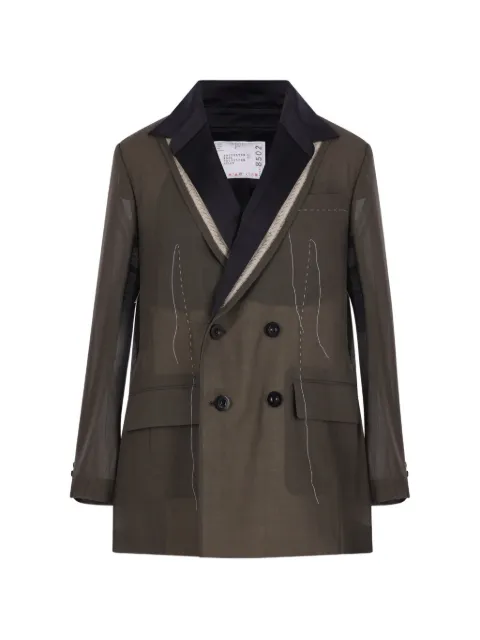 sacai double-breasted pleated jacket Brown 2608502