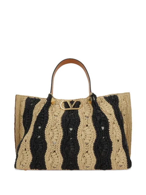 Valentino Garavani medium raffia shopping bag with wave motif Neutrals WB0T01BWR