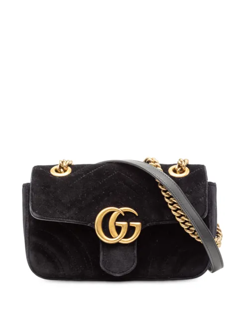 Gucci Pre-Owned 2016-2026 Small GG Marmont Matelasse Velvet shoulder bag Black 0CLV5W0YMN70DIXK