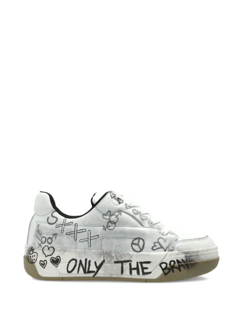 Diesel D-Ollie-leather sneakers with graffiti print White Y03796P7484