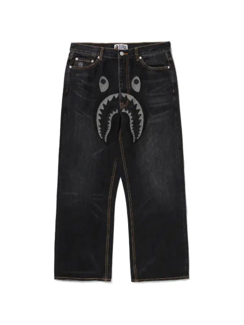 A BATHING APE® shark-appliqué jeans Black 001DPM301302M