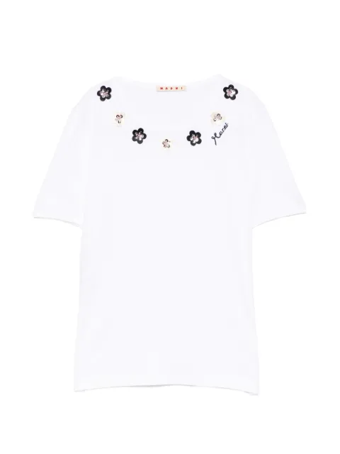 Marni floral-embellished T-shirt White THJE0390SXUTC603