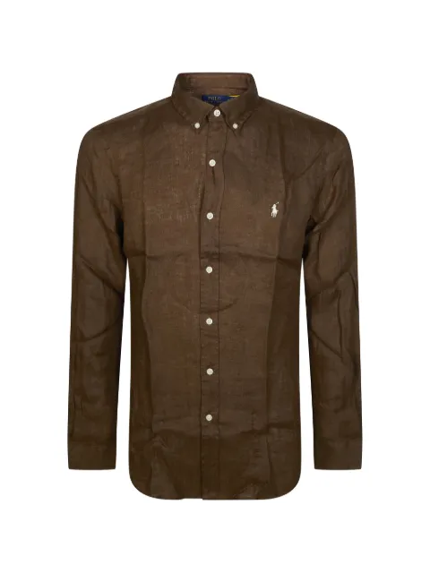 Polo Ralph Lauren embroidered-logo linen shirt Brown 710968915500
