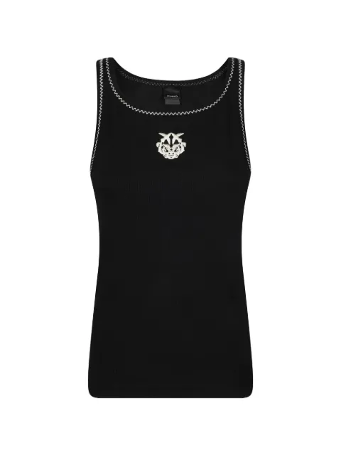 PINKO ribbed vest top with Love Birds embroidery Black 106816A3AL