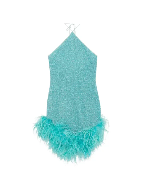 Oséree Lumiere feather-trim mini dress Blue LLTF268