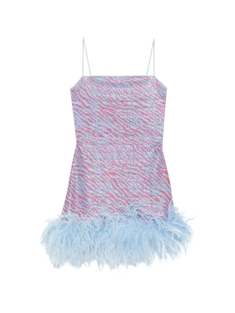 Oséree animal-print feather-trim mini dress Blue LDS238