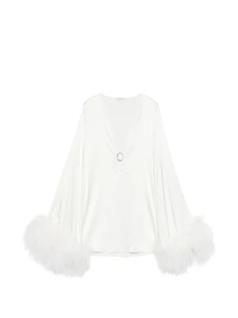 Oséree feather-trim mini dress White BSKF268