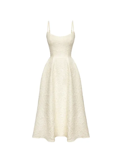 POST MERIDIEM strapless midi dress Neutrals JACQUARDFITTEDCORSETBUSTIERDRESS
