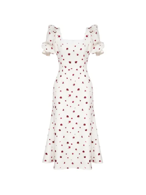 POST MERIDIEM square-neck floral-print midi dress White GODETSILHOUETTESQUARENECKMIDIDRESS
