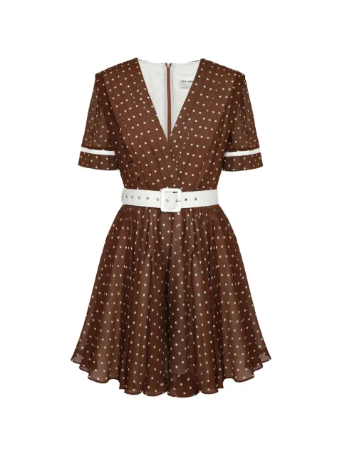 POST MERIDIEM V-neck belt-detail mini dress Brown MINIDRESSWITHPLEATEDBODICEANDWAISTBELTCHOCOLATE
