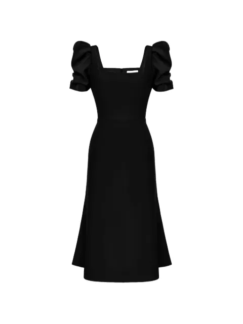 POST MERIDIEM square-neck short-sleeve midi dress Black GODETSILHOUETTESQUARENECKMIDIDRESS