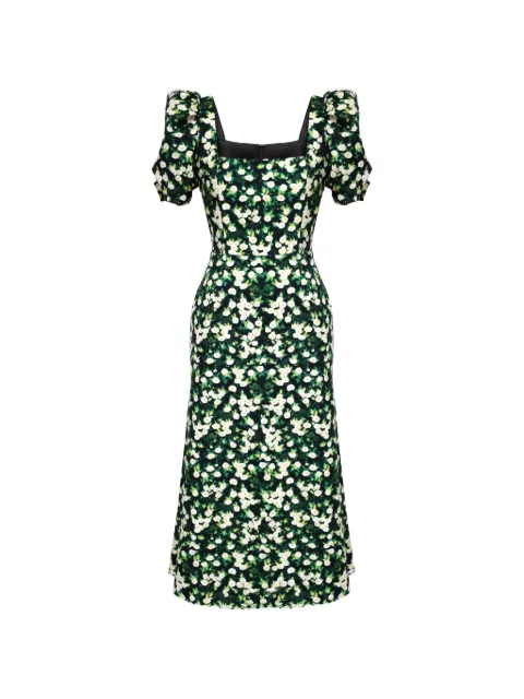 POST MERIDIEM square-neck floral-print midi dress Green GODETSILHOUETTESQUARENECKMIDIDRESS