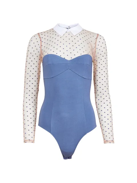 Fleur Du Mal collared dotted tulle bodysuit Blue BS00331061
