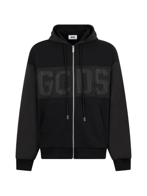GCDS logo-detail zip-up cotton hoodie Black Z0MLQE143F004
