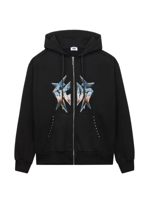 GCDS graphic-print zip-up cotton hoodie Black C1MWQE127F034