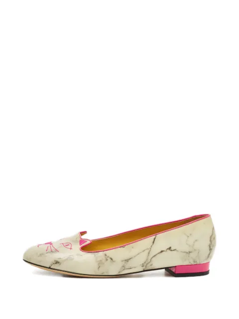 Charlotte Olympia kitty-embroidered leather loafers Neutrals 1241658