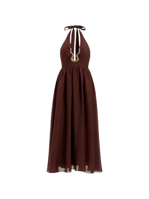 Bardot halter-detail midi dress Brown 60361DB