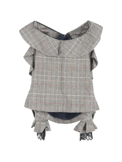 Self-Portrait plaid frill off-shoulder top Grey NAPPUGBCL461479W