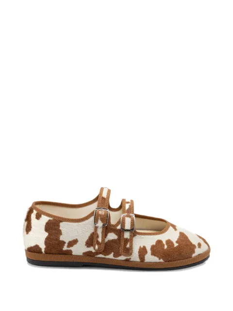 Gondolina cow-print double-strap mary jane ballet flats Brown GPLB2