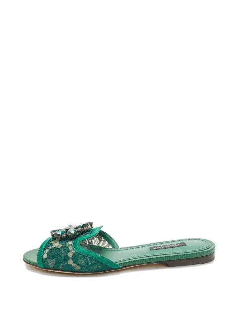 Dolce & Gabbana Pre-Owned lace crystal slides Green 1255188