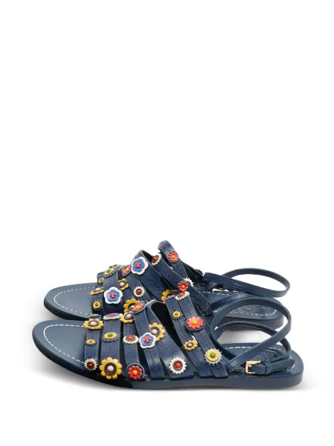Tory Burch ankle-wrap floral appliqués sandals Blue 1252647