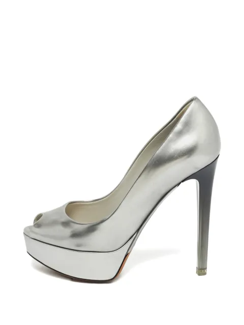 Christian Dior Pre-Owned Miss Dior peep-toe leather pumps Silver 1243089