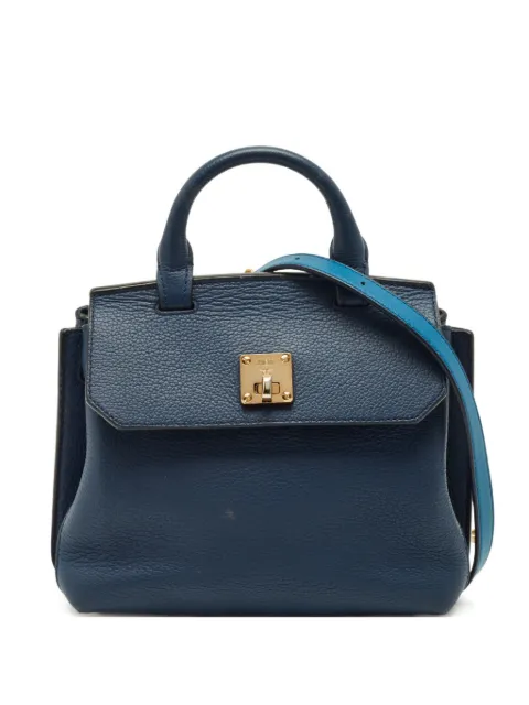 MCM Pre-Owned flap calf leather satchel Blue 1249869