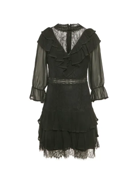 alice + olivia crepe laced ruffled mini dress Black 1252524