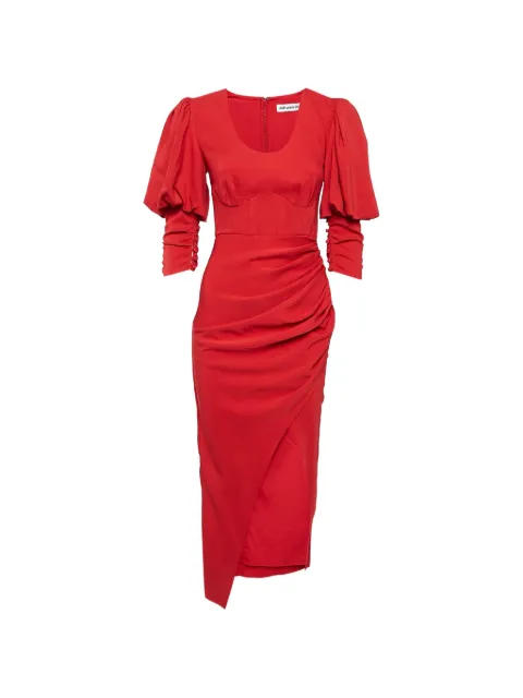 Self-Portrait puff-sleeve midi dress Red 1271069