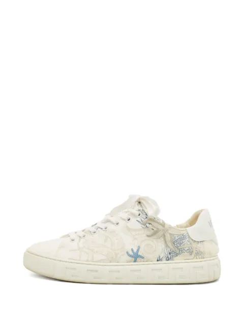 Versace Pre-Owned sea-motifs canvas sneakers White 1253848