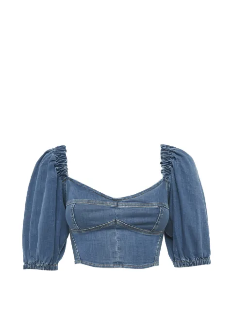 Elisabetta Franchi denim gathered top Blue 1251577