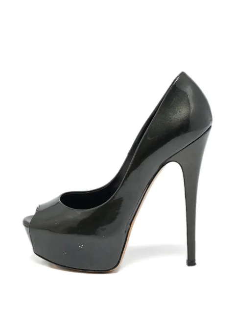 Casadei Vintage Peep-toe leather pumps Grey 1245689
