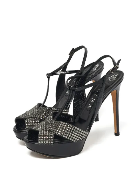 Gina crystal-embellished platform leather sandals Black 1246646