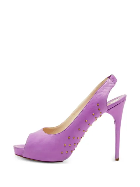 Brian Atwood studded-embellishment leather slingback pumps Purple 1249393