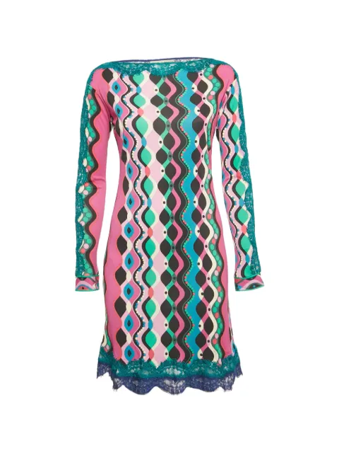 PUCCI Pre-Owned printed lace-trim midi dress Pink 1248974