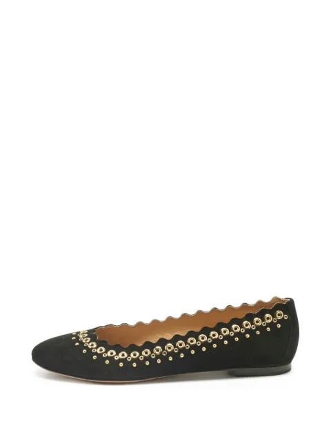 Chloé Pre-Owned Scalloped studded suede flats Black 1242712