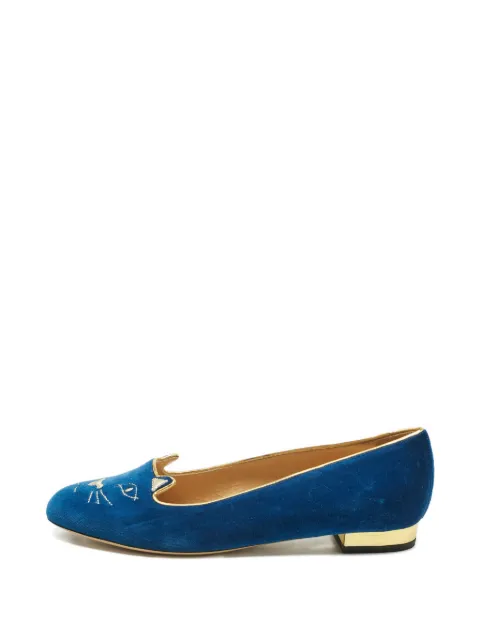 Charlotte Olympia velvet embroidered ballet flats Blue 1241113