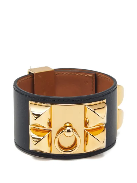 Hermès Pre-Owned studded pyramid ring leather bracelet Black 1237685
