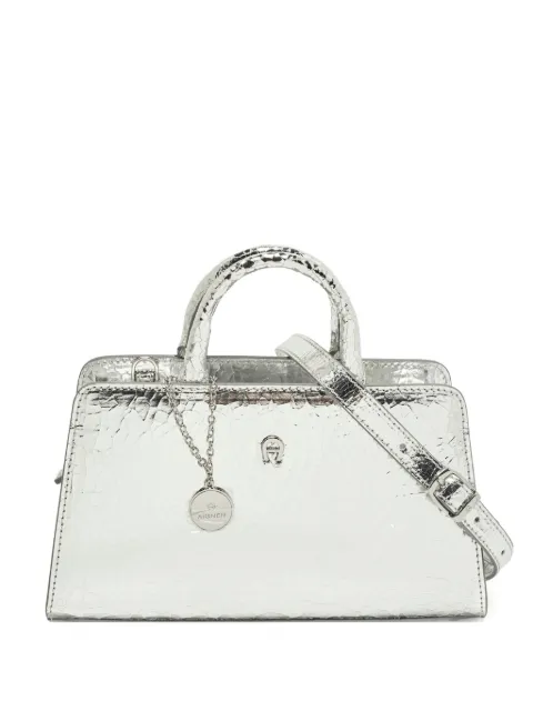 Aigner Vintage mini Cybill crackled tote bag Silver 1252345