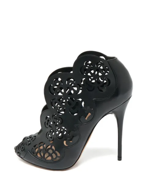 Alexander McQueen Pre-Owned floral-cut peep-toe boots Black 1237899