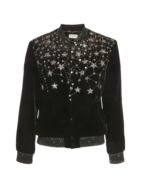 Saint Laurent Pre-Owned velvet embellished bomber jacket Black 1234540
