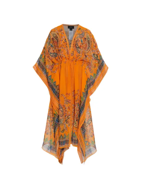 ETRO paisley crochet-detail V-neck midi dress Orange WRPA0021AKF40