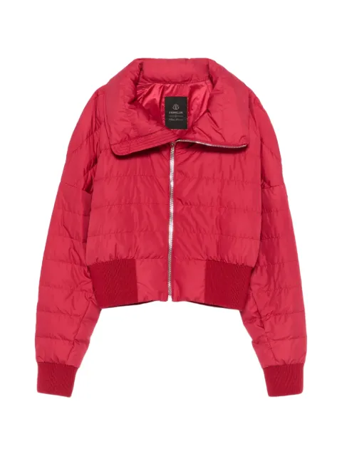 Moncler high collar embroidered logo coat Red MU01F1A05M8115