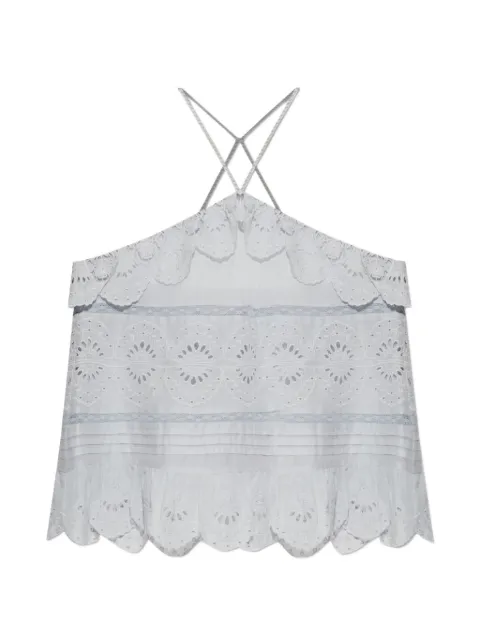 MARANT ÉTOILE Prisha broderie-anglaise ruffled top Blue HT0769FAD1J05E